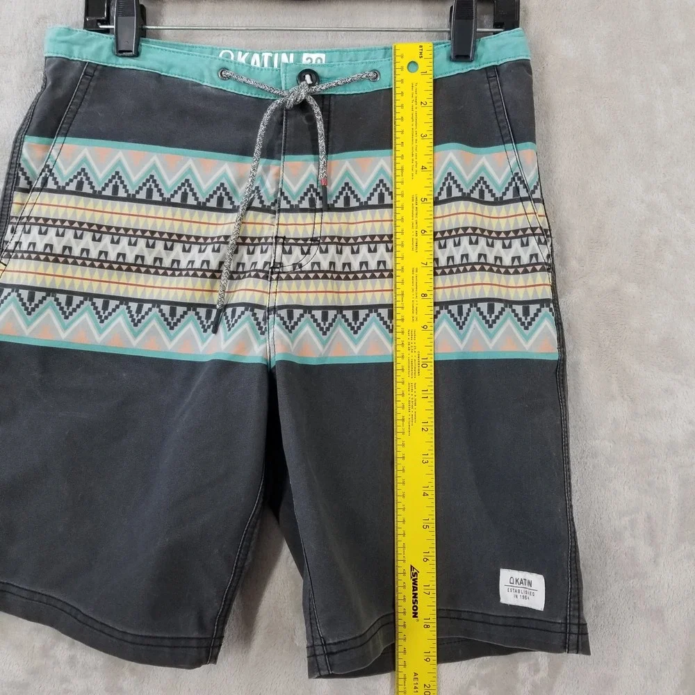 Vtg Katin Surf Trunks Men 30 Gray Geometric Print‎ Swim Board Shorts Drawstring